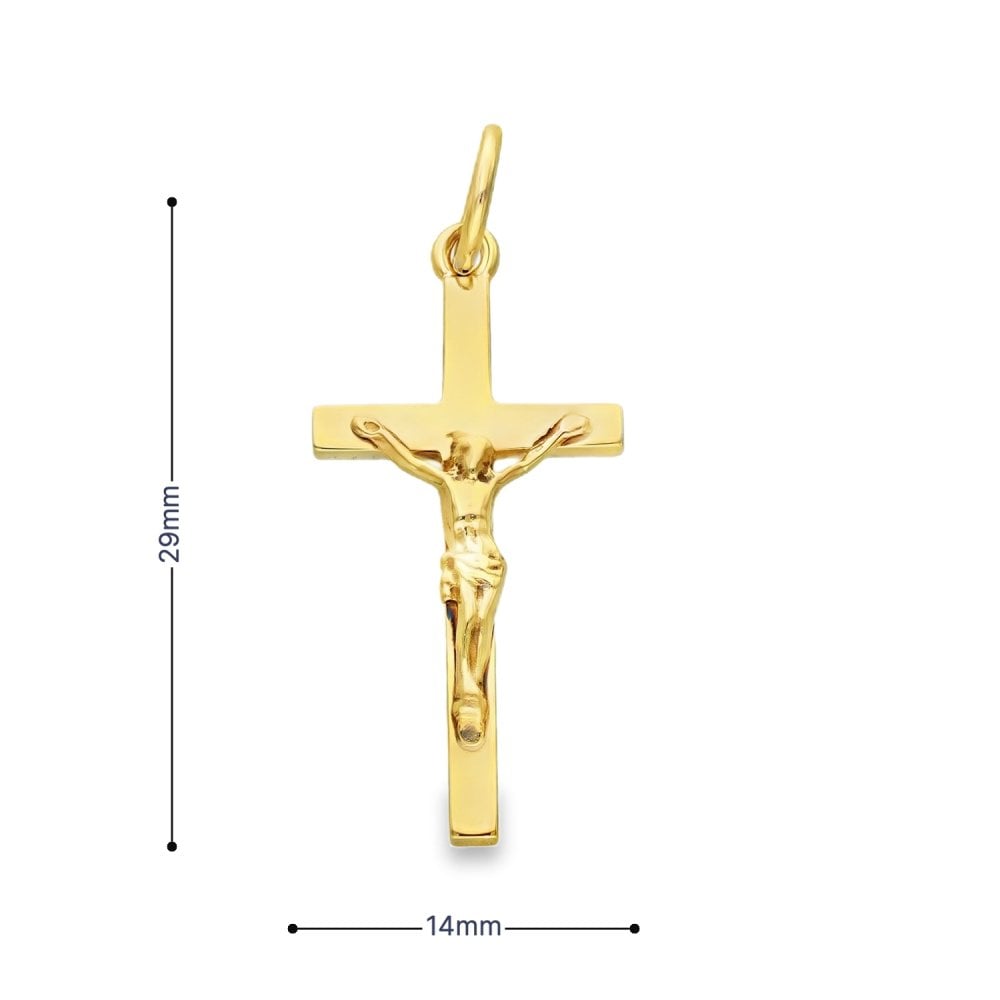 9ct Yellow Gold Small Crucifix Pendant - 14x29x3mm - 1.8g