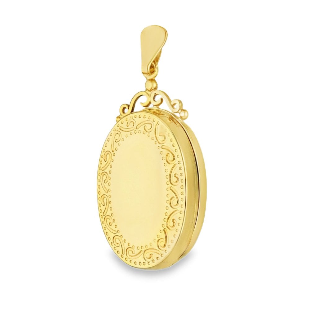 9ct Yellow Gold Patterned Edge Oval Locket - 17x29x6mm - 2.8g