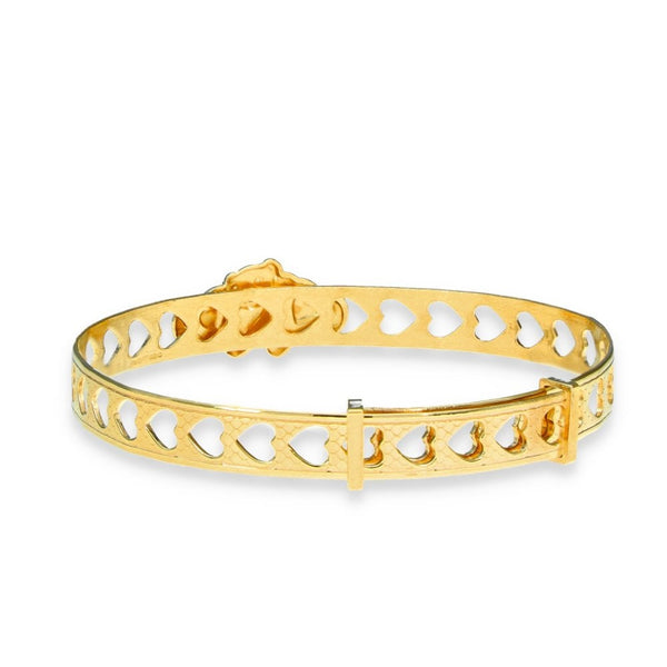 9ct Yellow Gold Bear & Heart Baby Bangle - 14.5cm - 3.5g