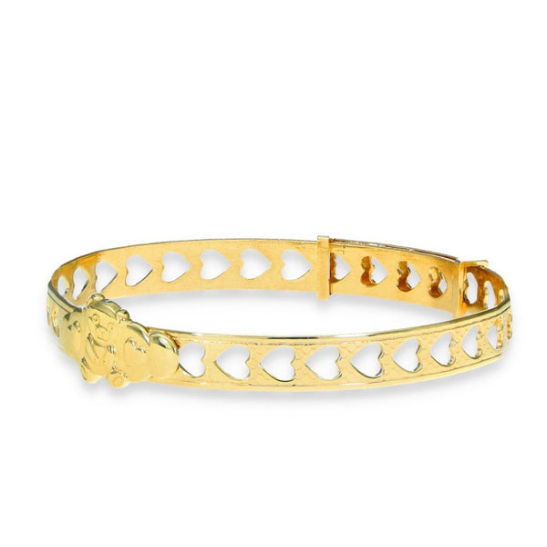 9ct Yellow Gold Bear & Heart Baby Bangle - 14.5cm - 3.5g