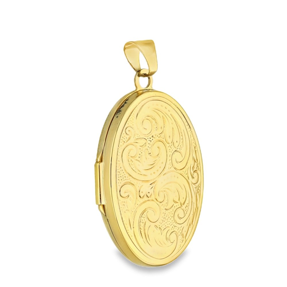 9ct Yellow Gold Feather-Engraved Oval Locket - 19x29x5mm - 3.2g