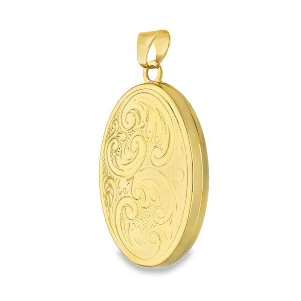 9ct Yellow Gold Feather-Engraved Oval Locket - 19x29x5mm - 3.2g