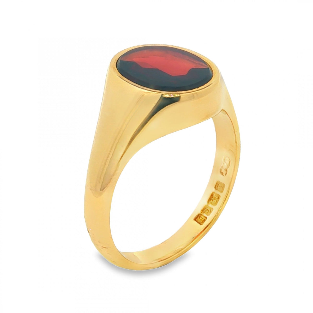 18ct Yellow Gold Rhodolite Garnet Signet Ring - Size U - 14mm