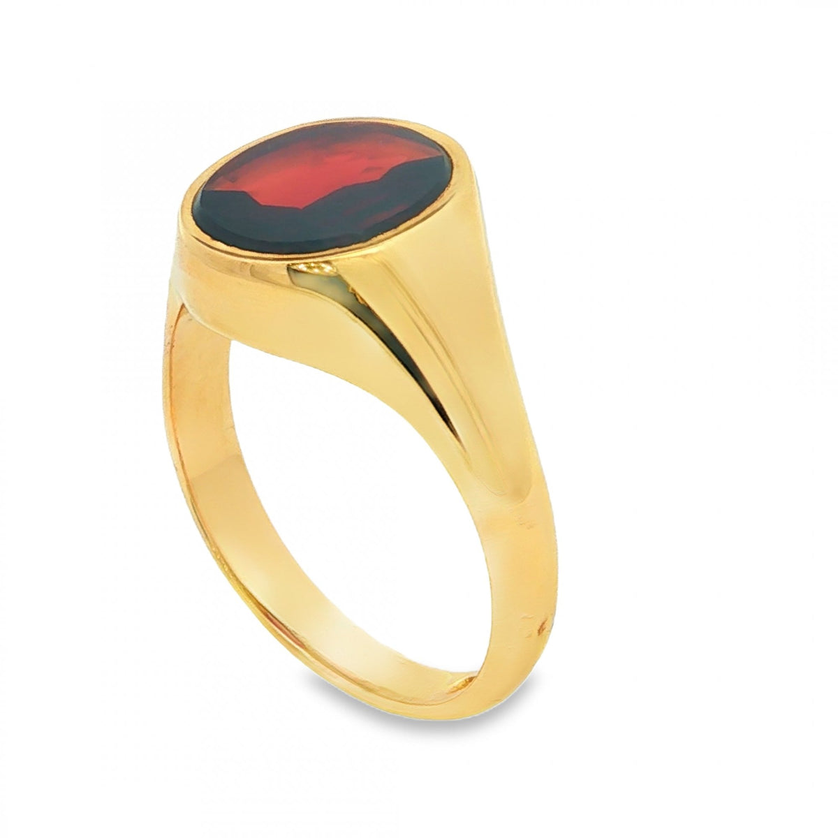 18ct Yellow Gold Rhodolite Garnet Signet Ring - Size U - 14mm