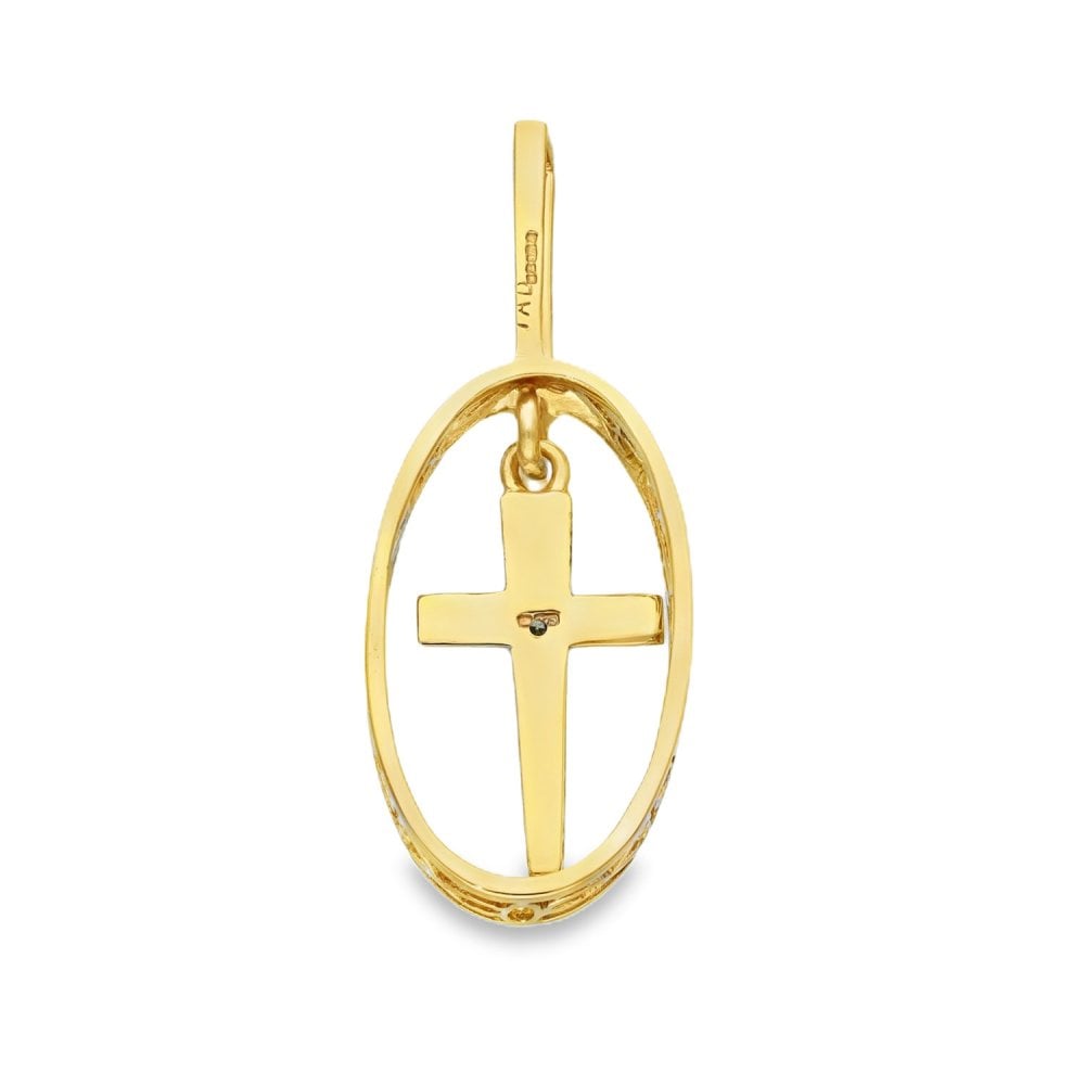 9ct Yellow Gold Hanging Diamond Cross Oval Pendant - 15x38x5mm