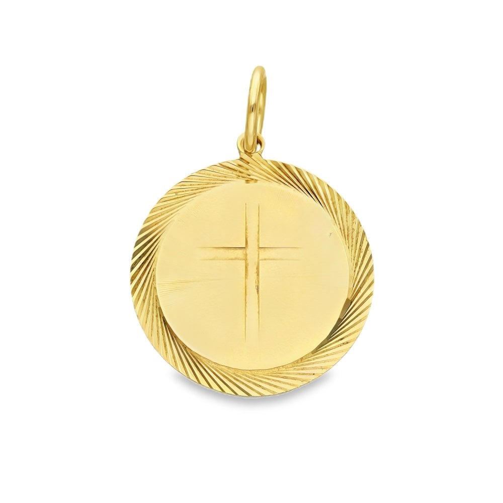 9ct Yellow Gold Disc Cross Pendant - 20x22x1mm - 3.2g