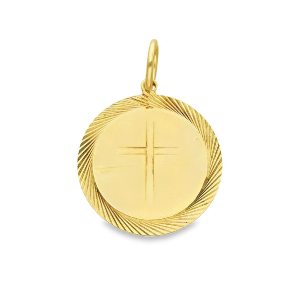 9ct Yellow Gold Disc Cross Pendant - 20x22x1mm - 3.2g