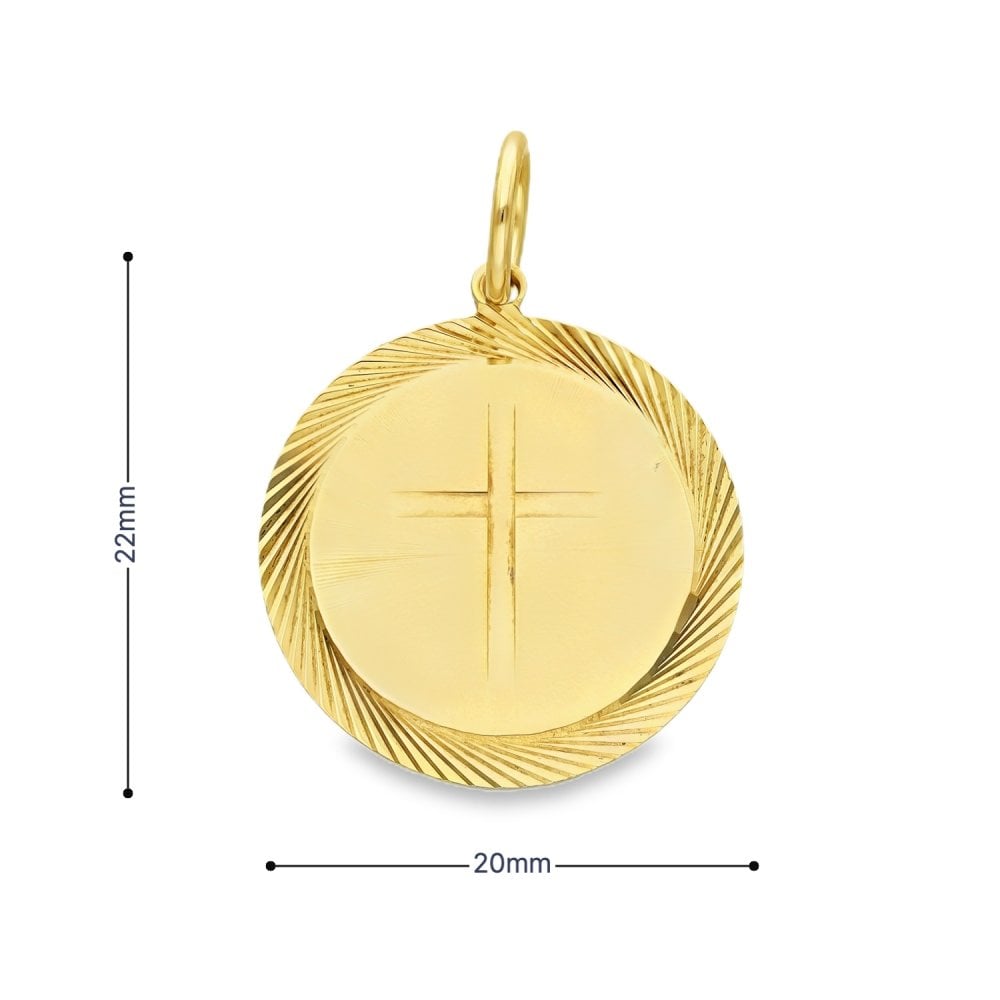 9ct Yellow Gold Disc Cross Pendant - 20x22x1mm - 3.2g