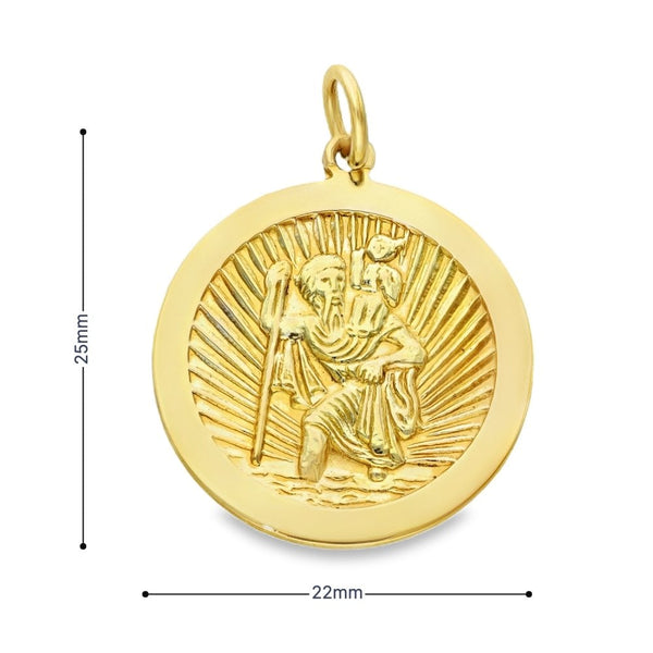 9ct Yellow Gold St. Christopher Disc Pendant - 22x25x1mm - 4.1g