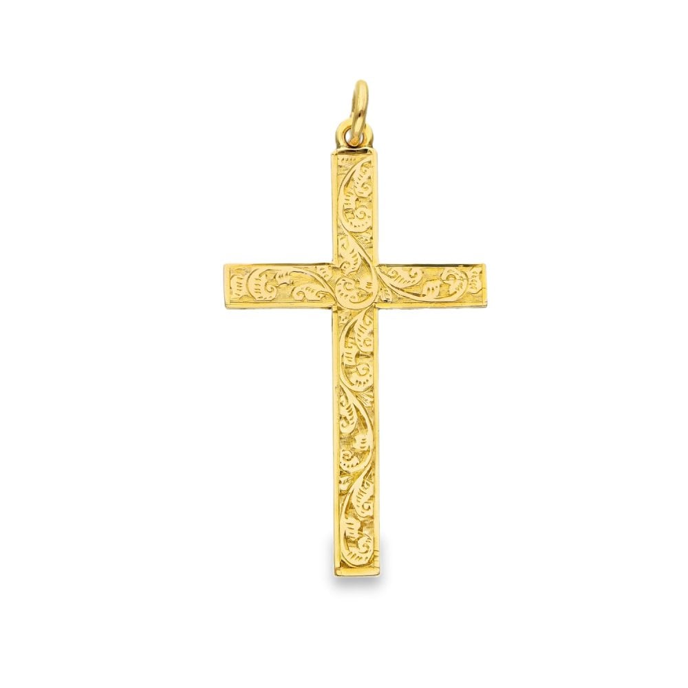 9ct Yellow Gold Feather Cross Pendant - 24x43x1.5mm - 3.6g