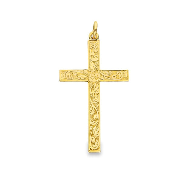 9ct Yellow Gold Feather Cross Pendant - 24x43x1.5mm - 3.6g