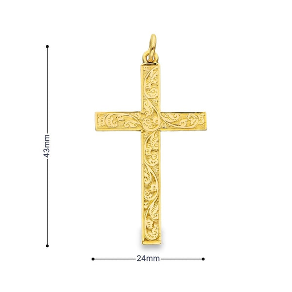 9ct Yellow Gold Feather Cross Pendant - 24x43x1.5mm - 3.6g