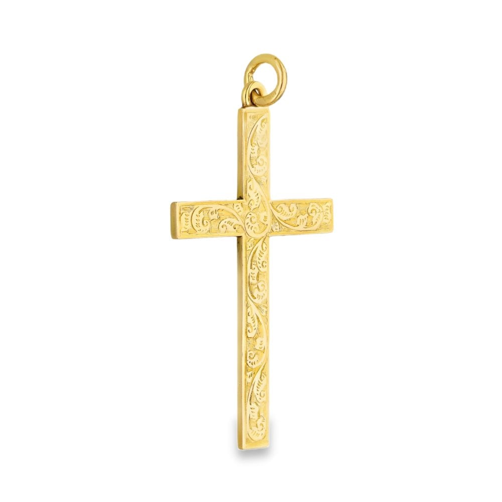 9ct Yellow Gold Feather Cross Pendant - 24x43x1.5mm - 3.6g