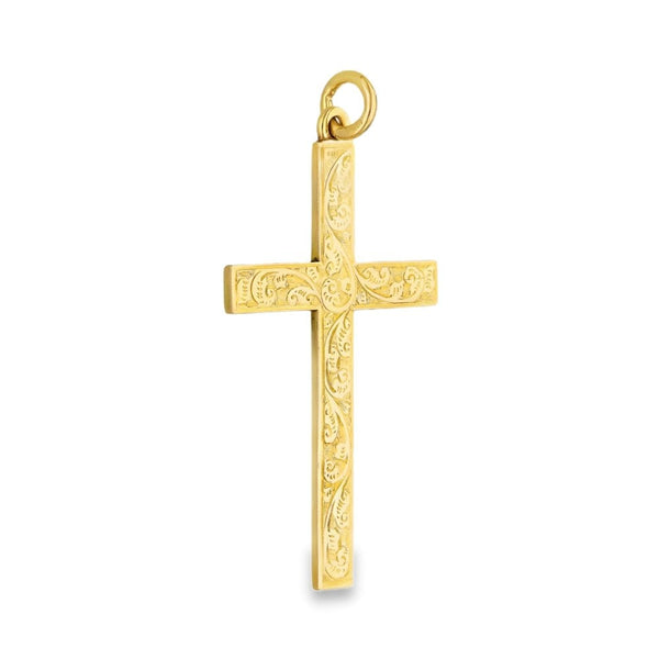 9ct Yellow Gold Feather Cross Pendant - 24x43x1.5mm - 3.6g
