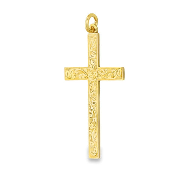 9ct Yellow Gold Feather Cross Pendant - 24x43x1.5mm - 3.6g