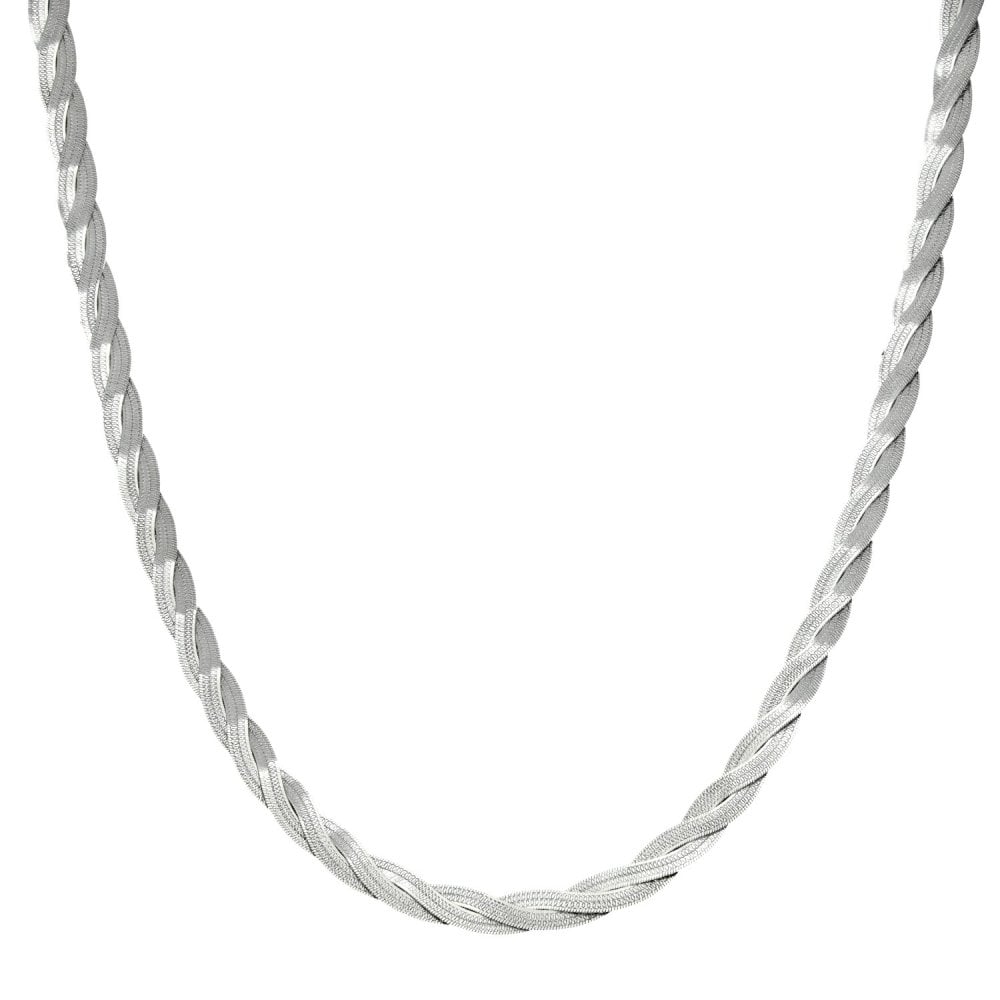 9ct White Gold Flat Twist Necklace - 17" - 8.8g