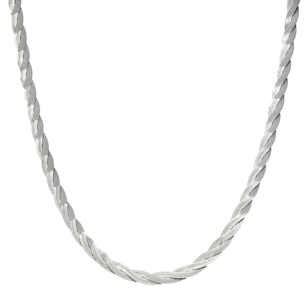9ct White Gold Flat Twist Necklace - 17" - 8.8g
