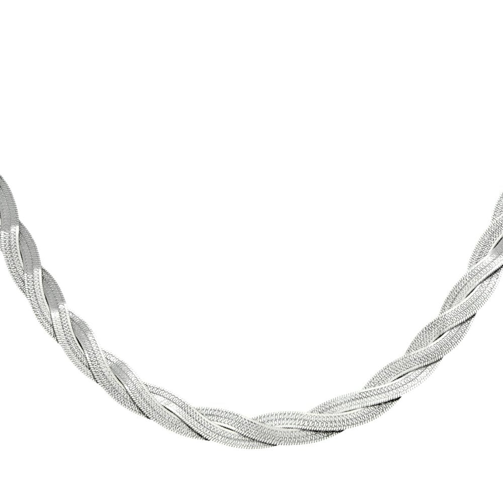 9ct White Gold Flat Twist Necklace - 17" - 8.8g