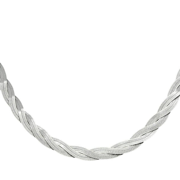 9ct White Gold Flat Twist Necklace - 17" - 8.8g