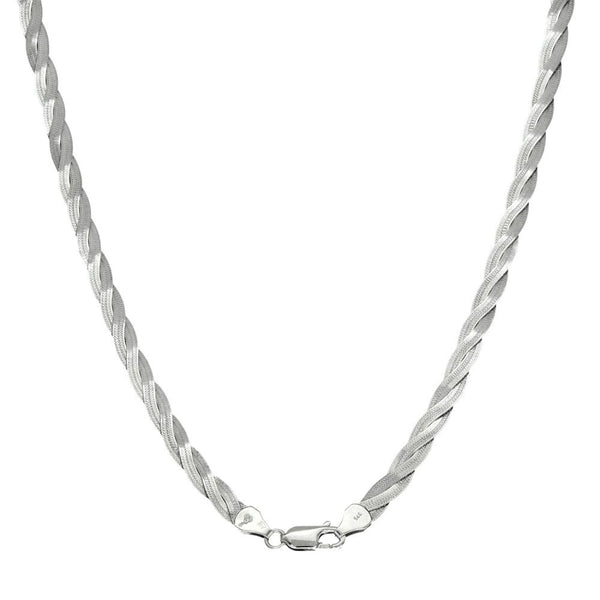 9ct White Gold Flat Twist Necklace - 17" - 8.8g