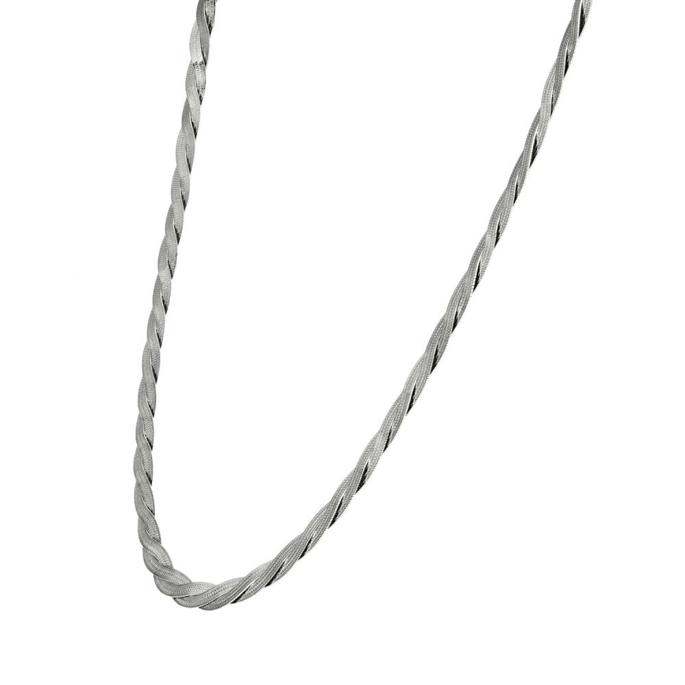 9ct White Gold Flat Twist Necklace - 17" - 8.8g