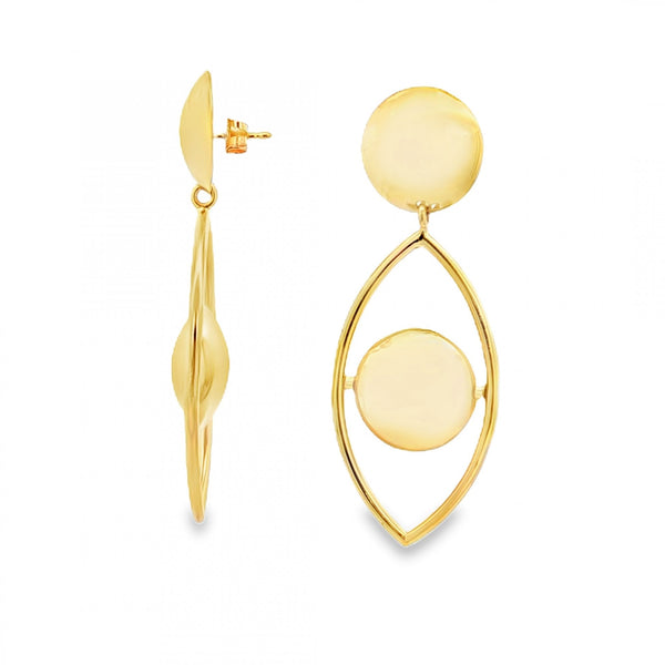 9ct Yellow Gold Eye-Shaped Drop Earrings - 20x53x7mm - 8.7g