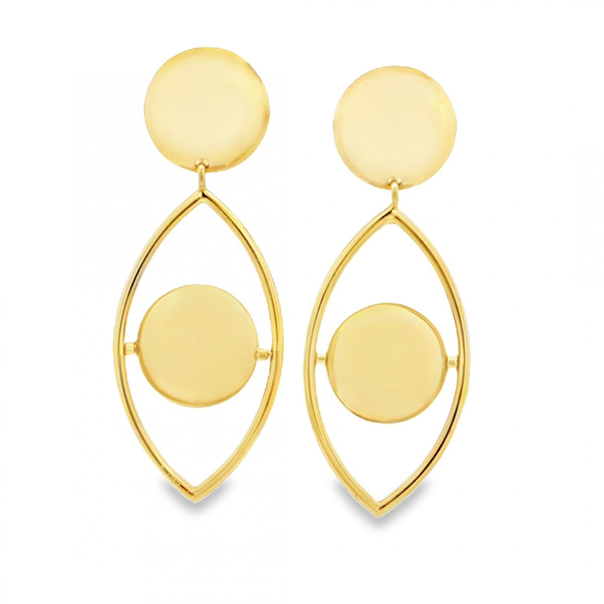 9ct Yellow Gold Eye-Shaped Drop Earrings - 20x53x7mm - 8.7g
