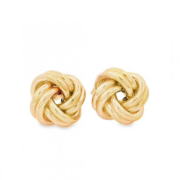 9ct Yellow Gold Large Knot Stud Earrings - 14x14x10mm - 2.7g