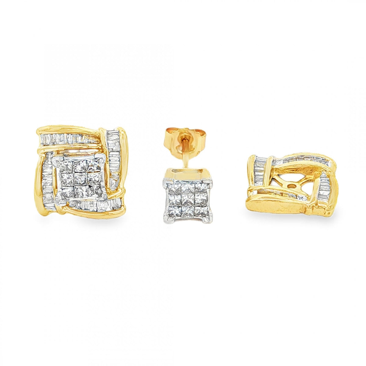 9ct Yellow Gold Diamond Cluster Stud & Collar Earrings - 9x9mm