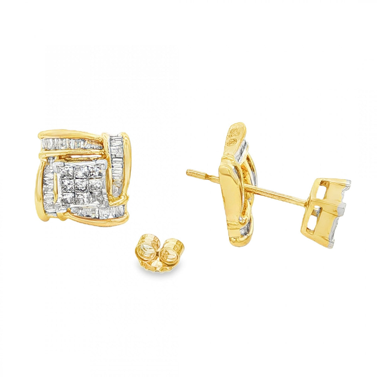 9ct Yellow Gold Diamond Cluster Stud & Collar Earrings - 9x9mm