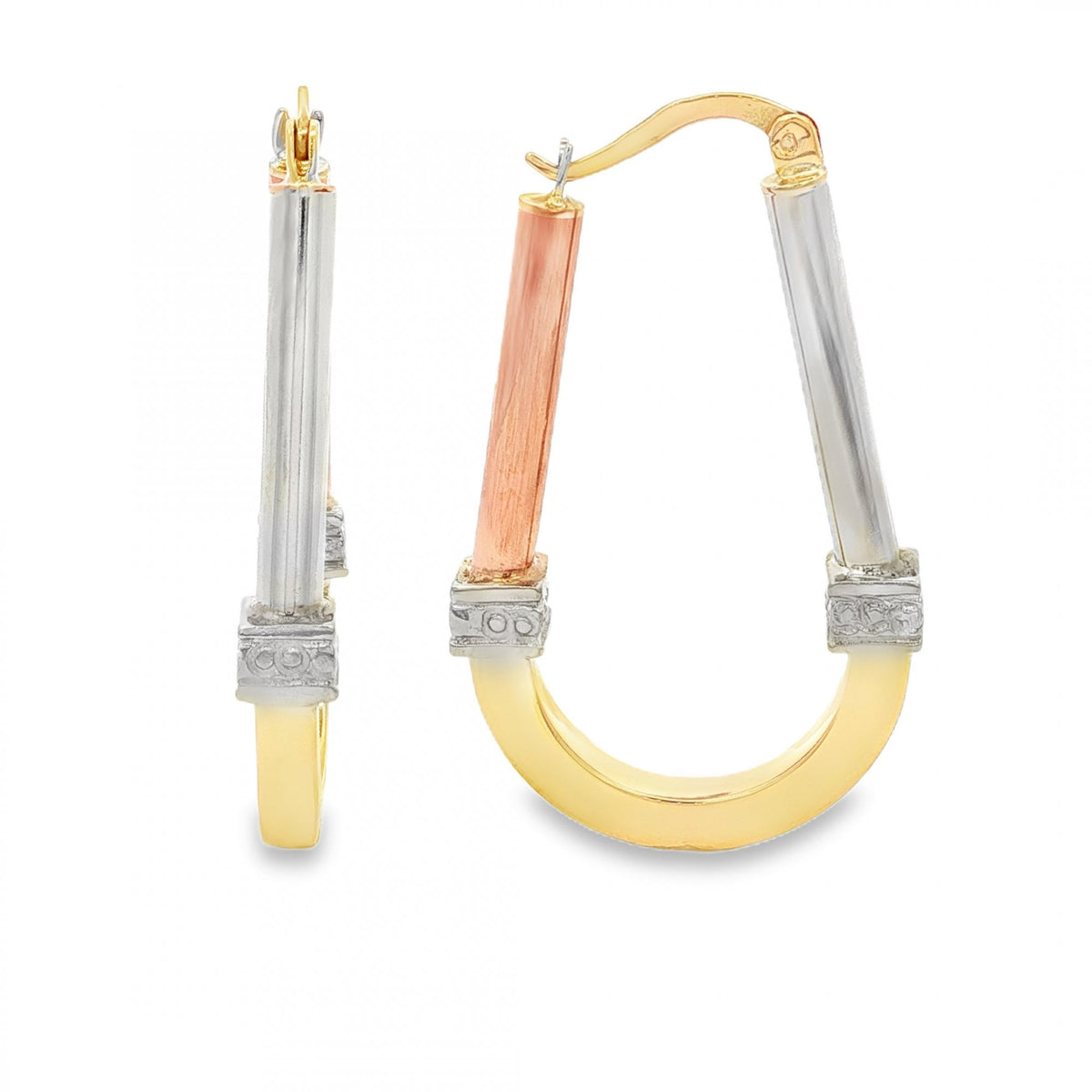 9ct Mulit-Tone Gold Oval Hoop Earrings - 21x35x4.5mm - 4.8g