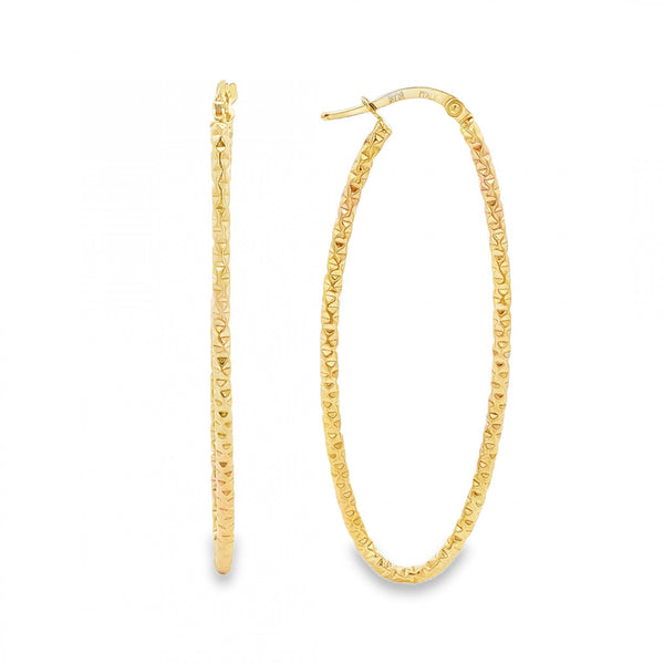 9ct Yellow Gold Oval Patterned Hoop Earrings - 21x55x2mm - 1.8g