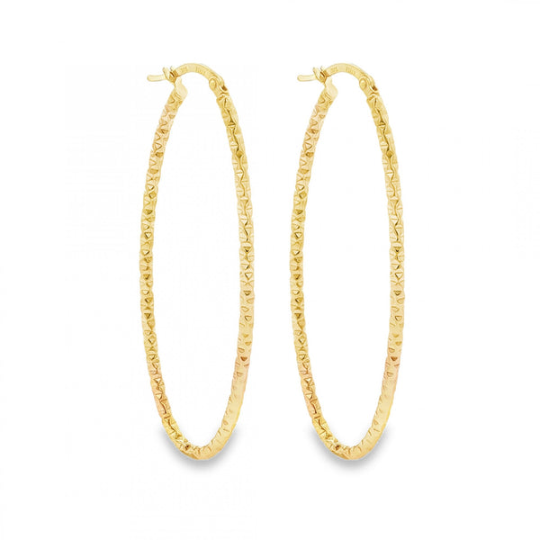 9ct Yellow Gold Oval Patterned Hoop Earrings - 21x55x2mm - 1.8g