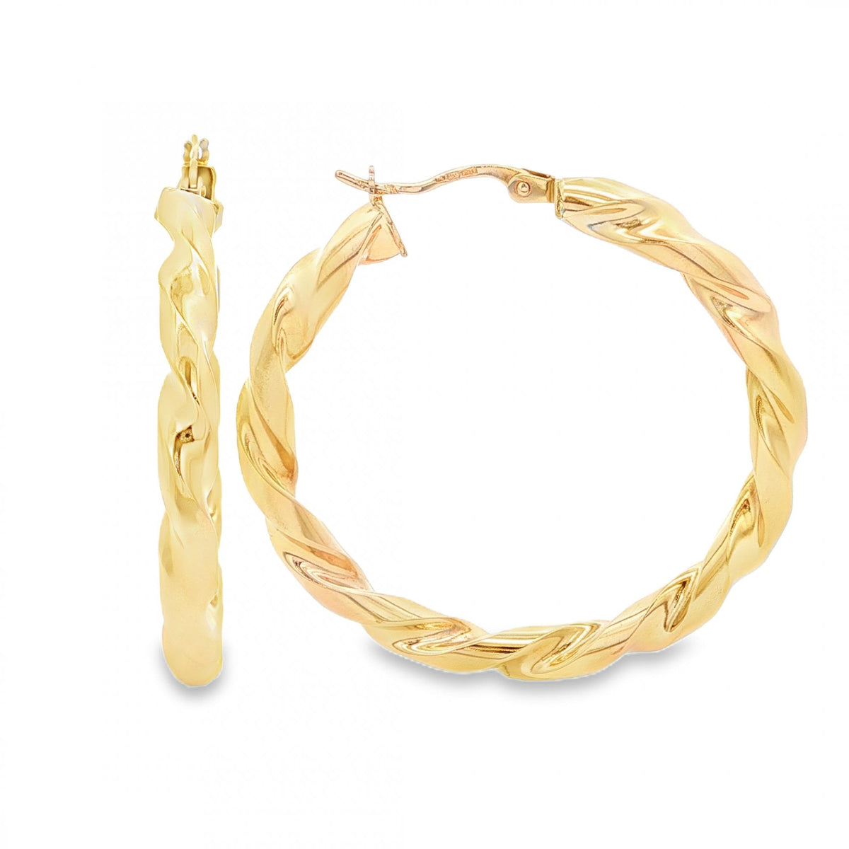 9ct Yellow Gold Twist Ribbon Hoop Earrings - 38x39x4mm - 3.9g