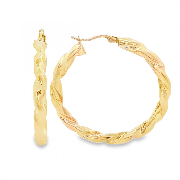 9ct Yellow Gold Twist Ribbon Hoop Earrings - 38x39x4mm - 3.9g