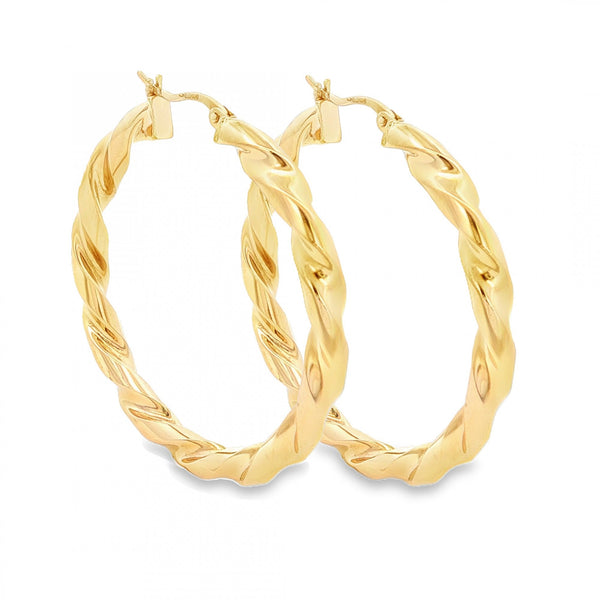 9ct Yellow Gold Twist Ribbon Hoop Earrings - 38x39x4mm - 3.9g