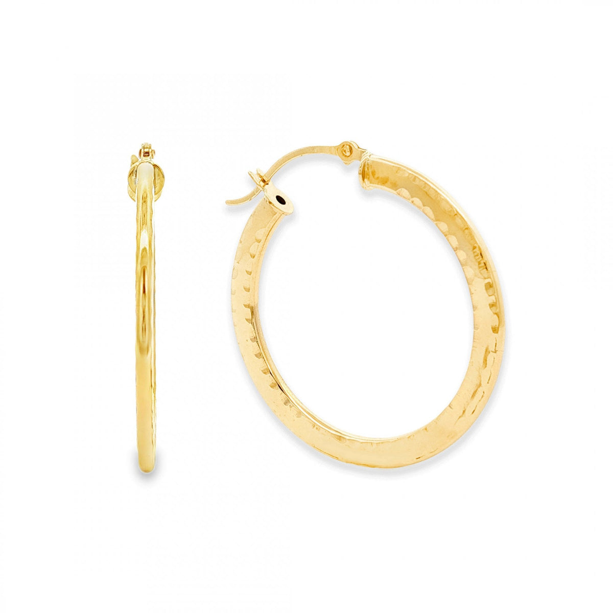 9ct Yellow Gold Hollow Round Patterned Hoop Earrings - 1.2g
