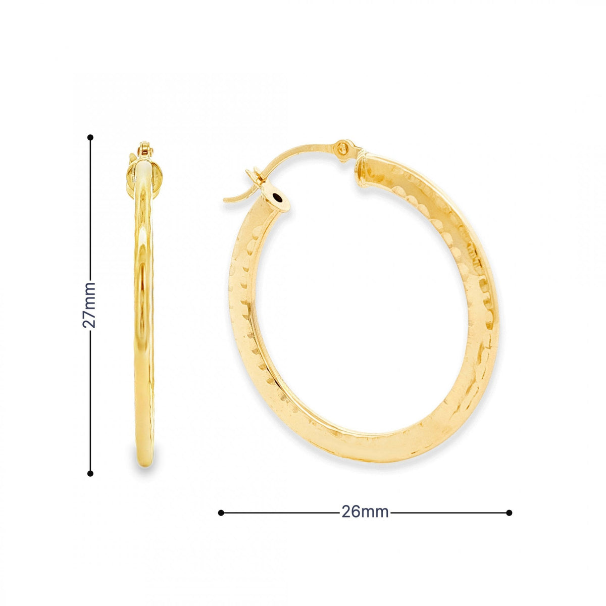 9ct Yellow Gold Hollow Round Patterned Hoop Earrings - 1.2g