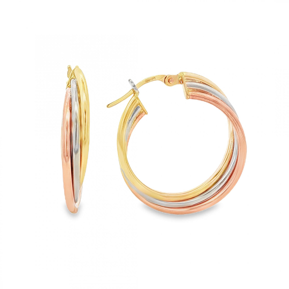 9ct Multi-Tone Gold Russian Hoop Earrings - 23x28x4.5mm - 3.2g