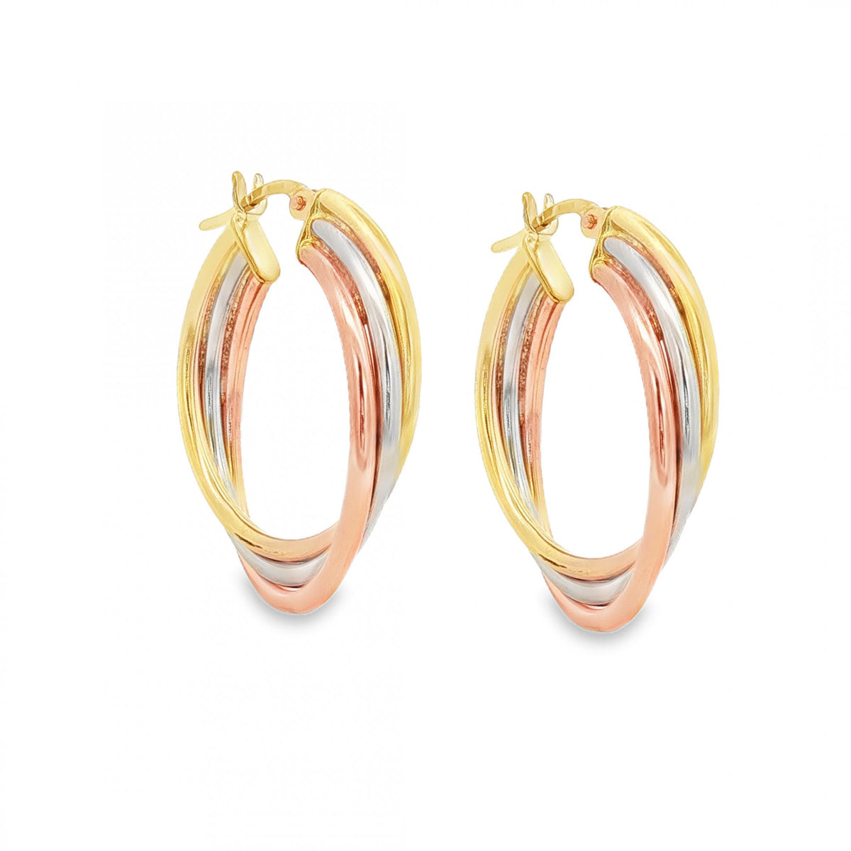 9ct Multi-Tone Gold Russian Hoop Earrings - 23x28x4.5mm - 3.2g