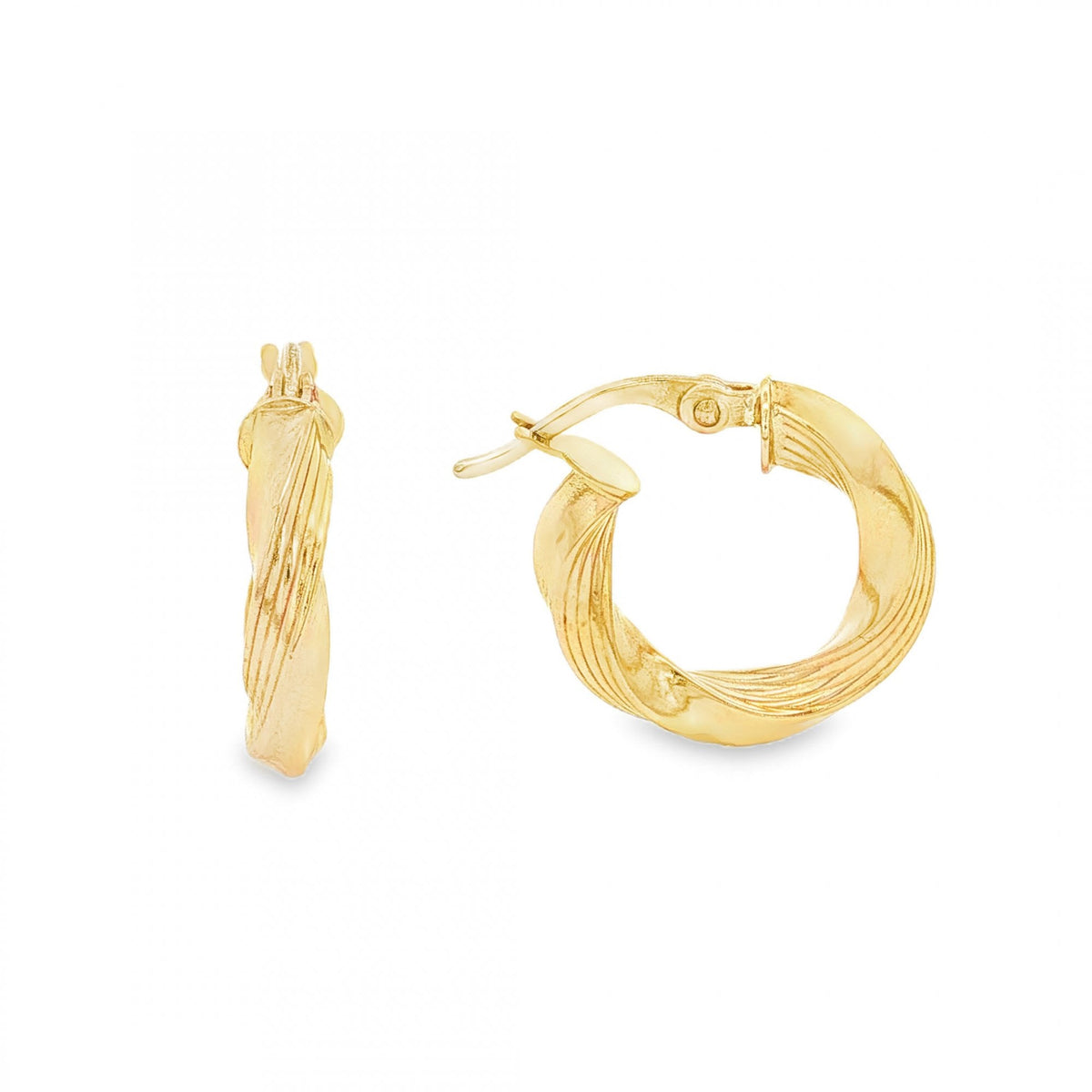 9ct Yellow Gold Twist Ribbon Hoop Earrings - 17x18x3.5mm - 1.8g