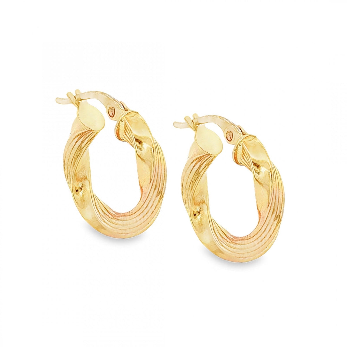 9ct Yellow Gold Twist Ribbon Hoop Earrings - 17x18x3.5mm - 1.8g