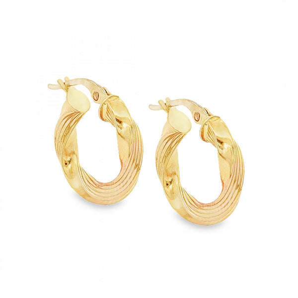 9ct Yellow Gold Twist Ribbon Hoop Earrings - 17x18x3.5mm - 1.8g