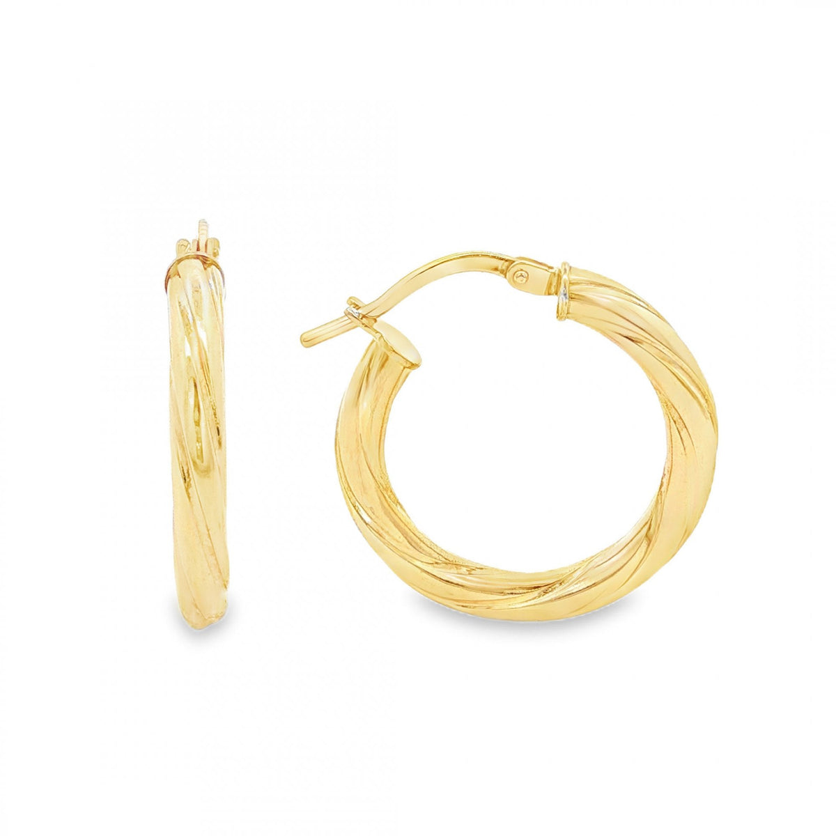 9ct Yellow Gold Twist Hoop Earrings - 20x21x3mm - 1.2g