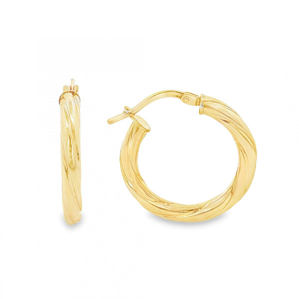 9ct Yellow Gold Twist Hoop Earrings - 20x21x3mm - 1.2g