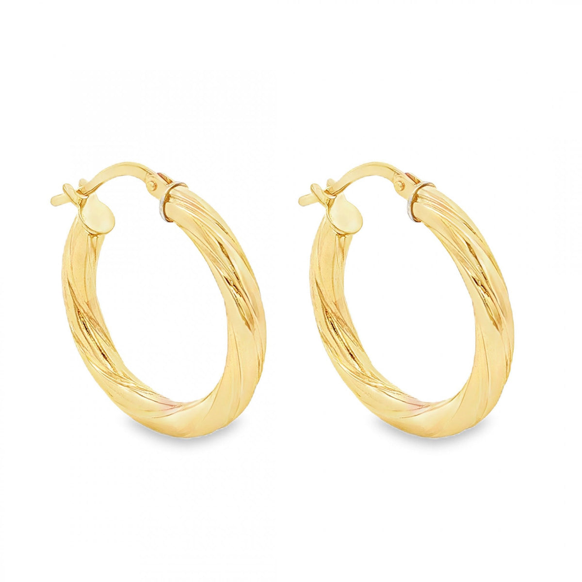 9ct Yellow Gold Twist Hoop Earrings - 20x21x3mm - 1.2g