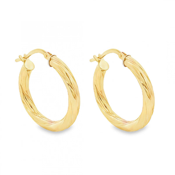 9ct Yellow Gold Twist Hoop Earrings - 20x21x3mm - 1.2g