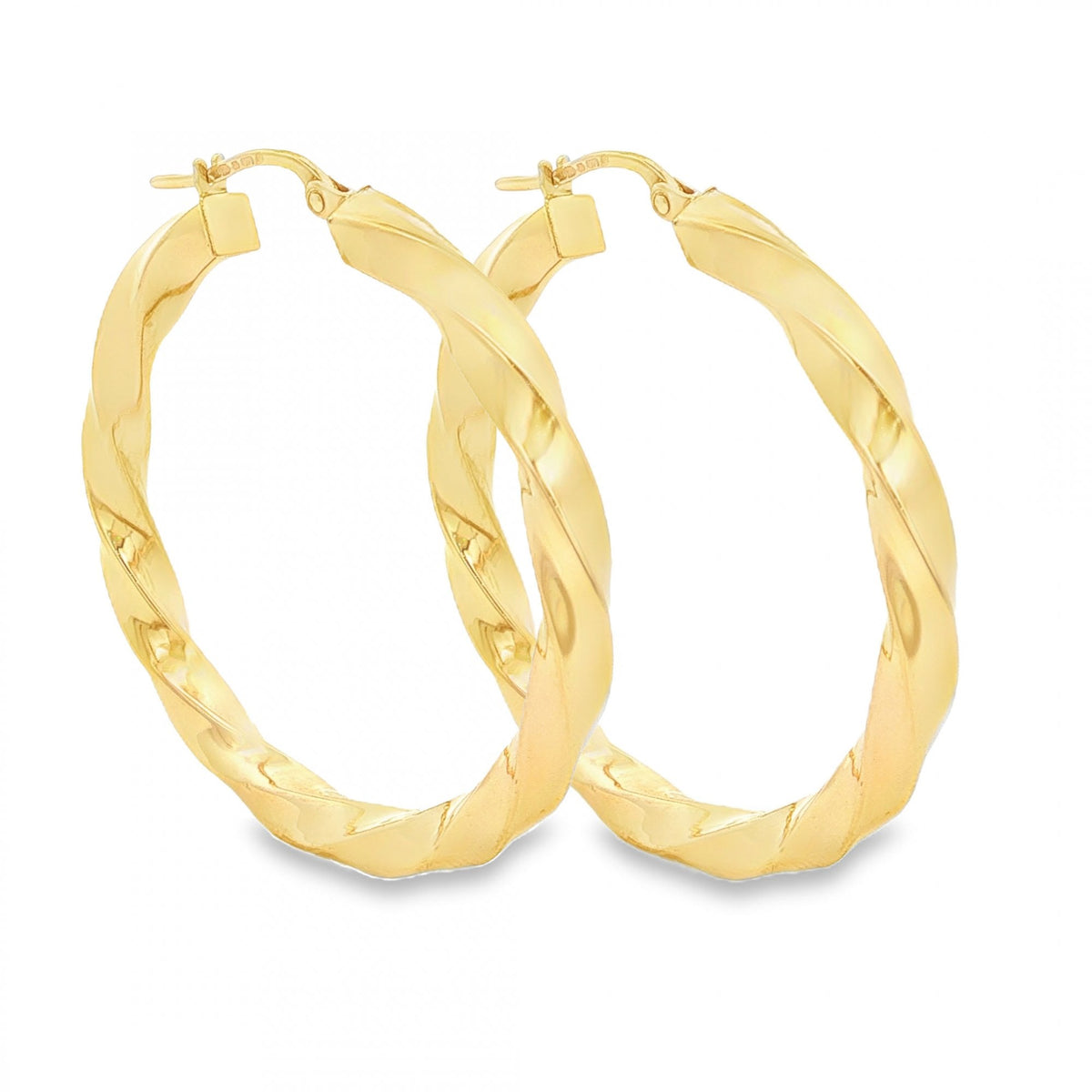 9ct Yellow Gold Twist Hoop Earrings - 37x39x4mm - 3.5g