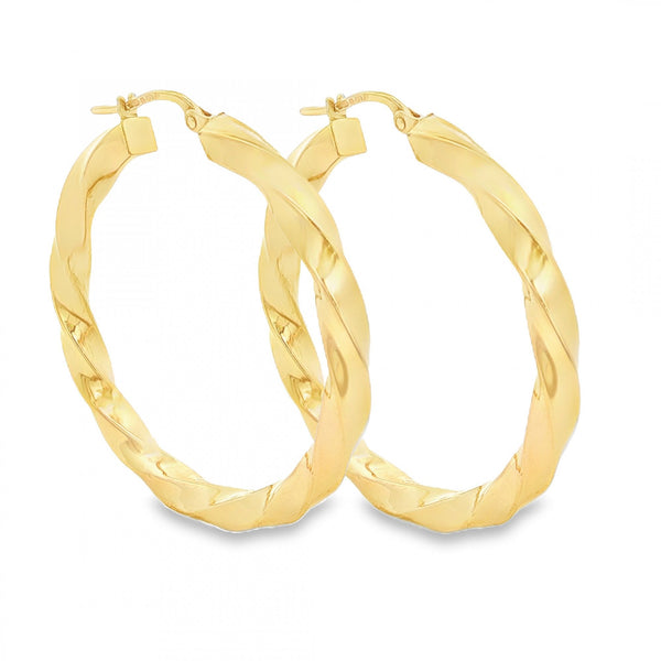 9ct Yellow Gold Twist Hoop Earrings - 37x39x4mm - 3.5g