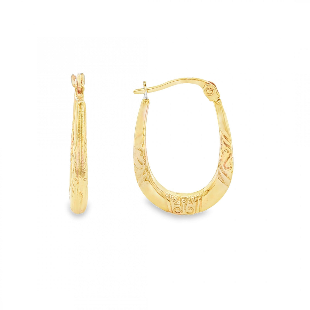 9ct Yellow Gold Graduated Patterned Hoop Earrings - 16x24x3mm